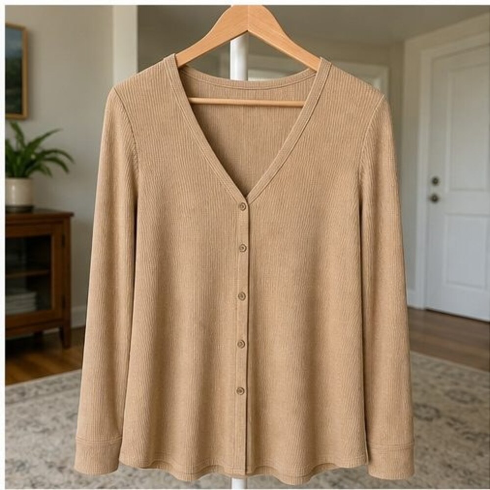 Camel V Neck Top